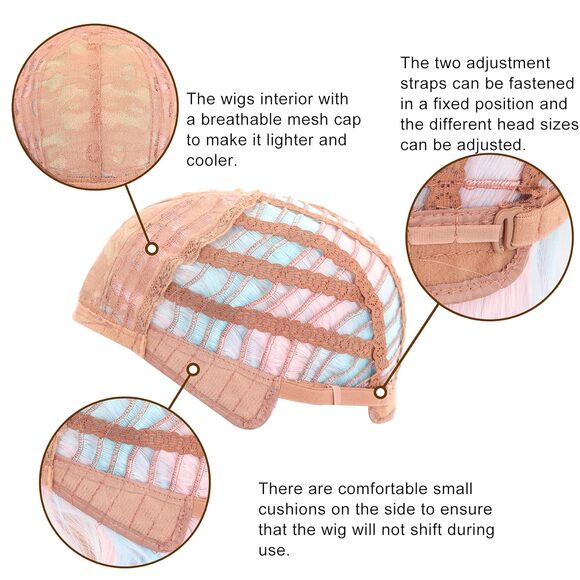 Women's Short Pink Mix Blue Wigs Curly Wavy Shoulder Length Pastel Bob - Picture 3 of 3